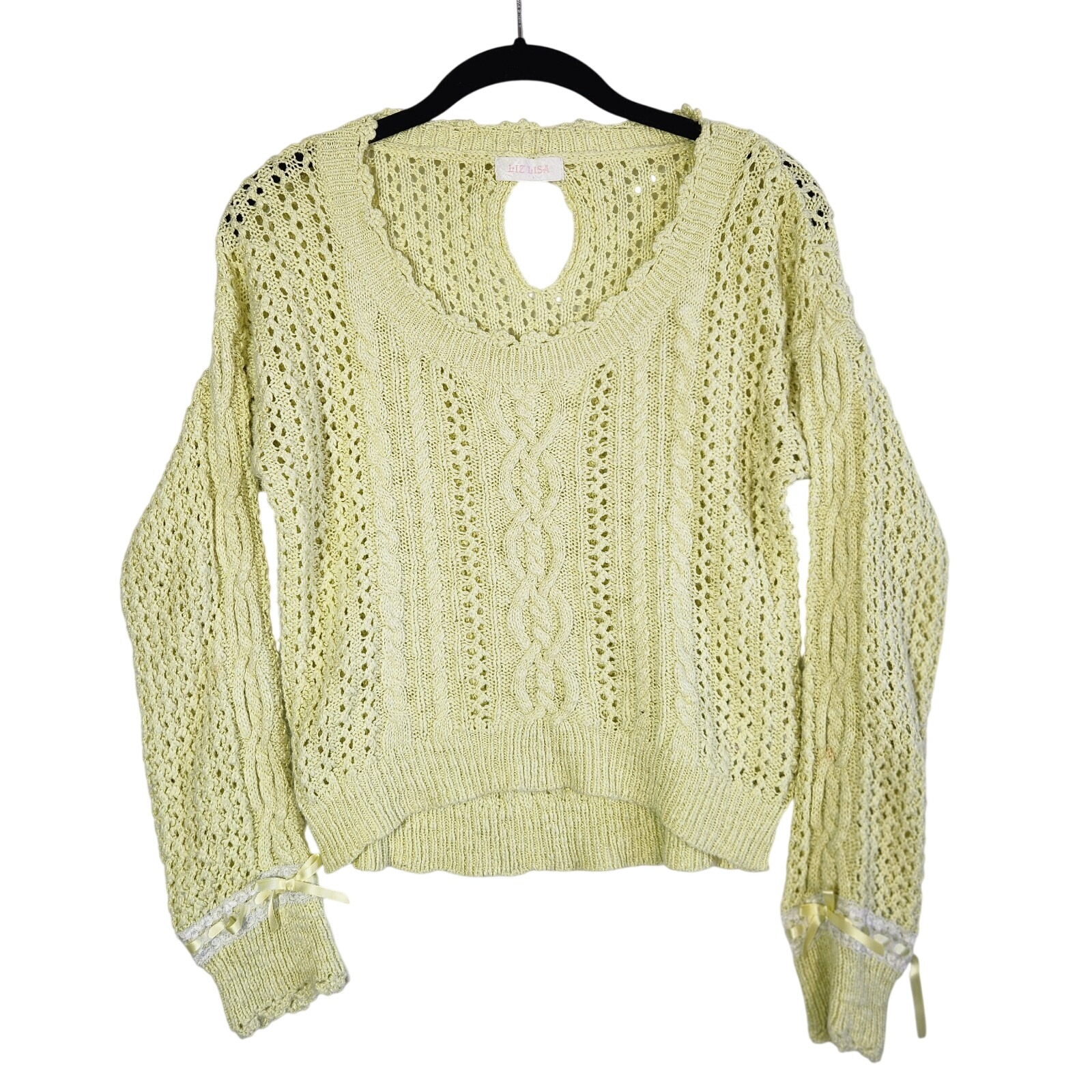 Liz Lisa Pastel Cable Knit Bow Back Cutout Sweater S Kawaii Japanese Fashion